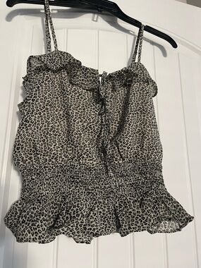 Dress Forum Beige and Black Leopard Ruffle-Strap Camisole size M New!